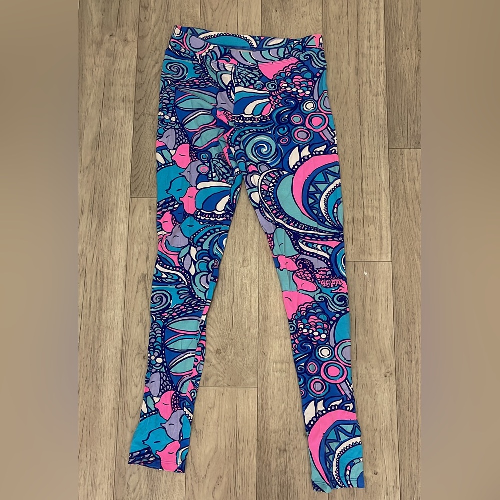 Lilly Pulitzer blue pink print girls leggings xl 12/14